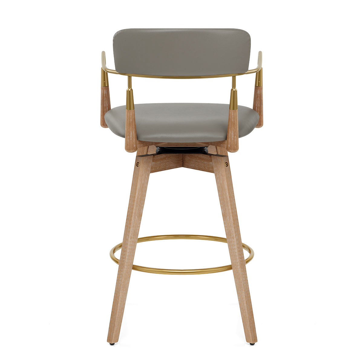 Reed Real Leather Wooden Stool Grey