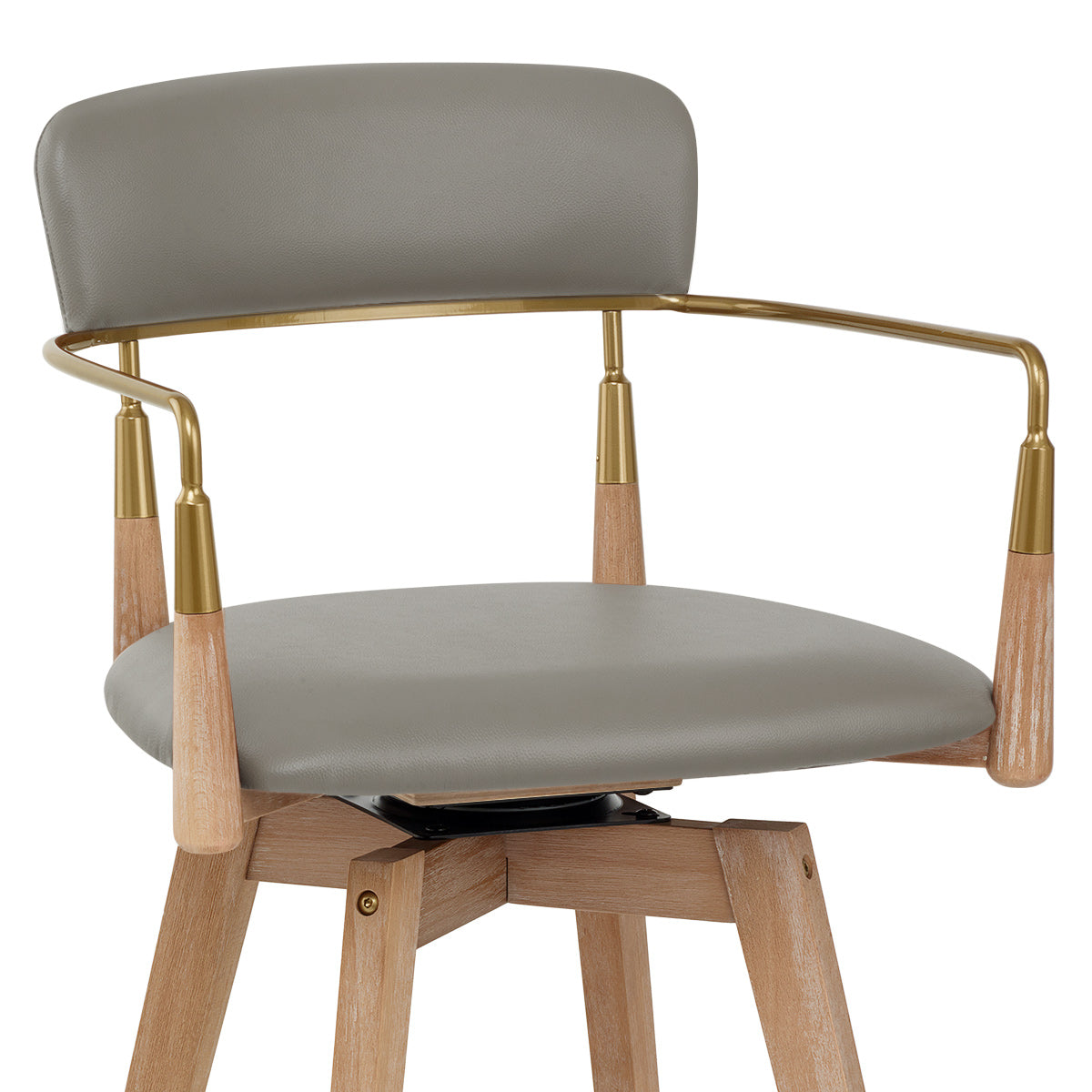 Reed Real Leather Wooden Stool Grey