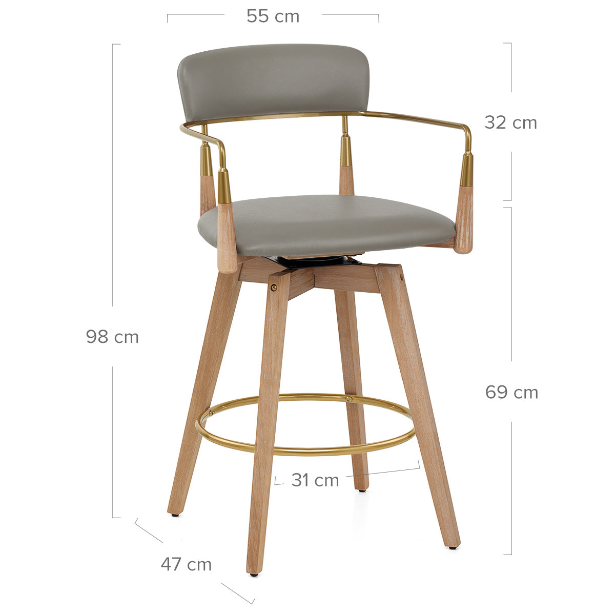 Reed Real Leather Wooden Stool Grey