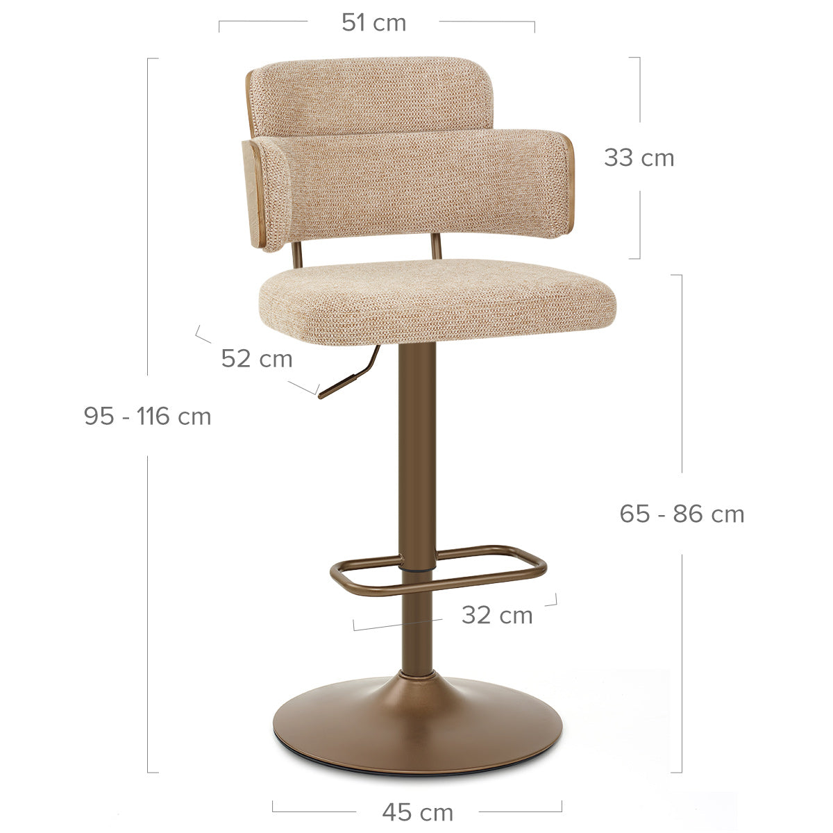 Logan Copper Bar Stool Beige Fabric