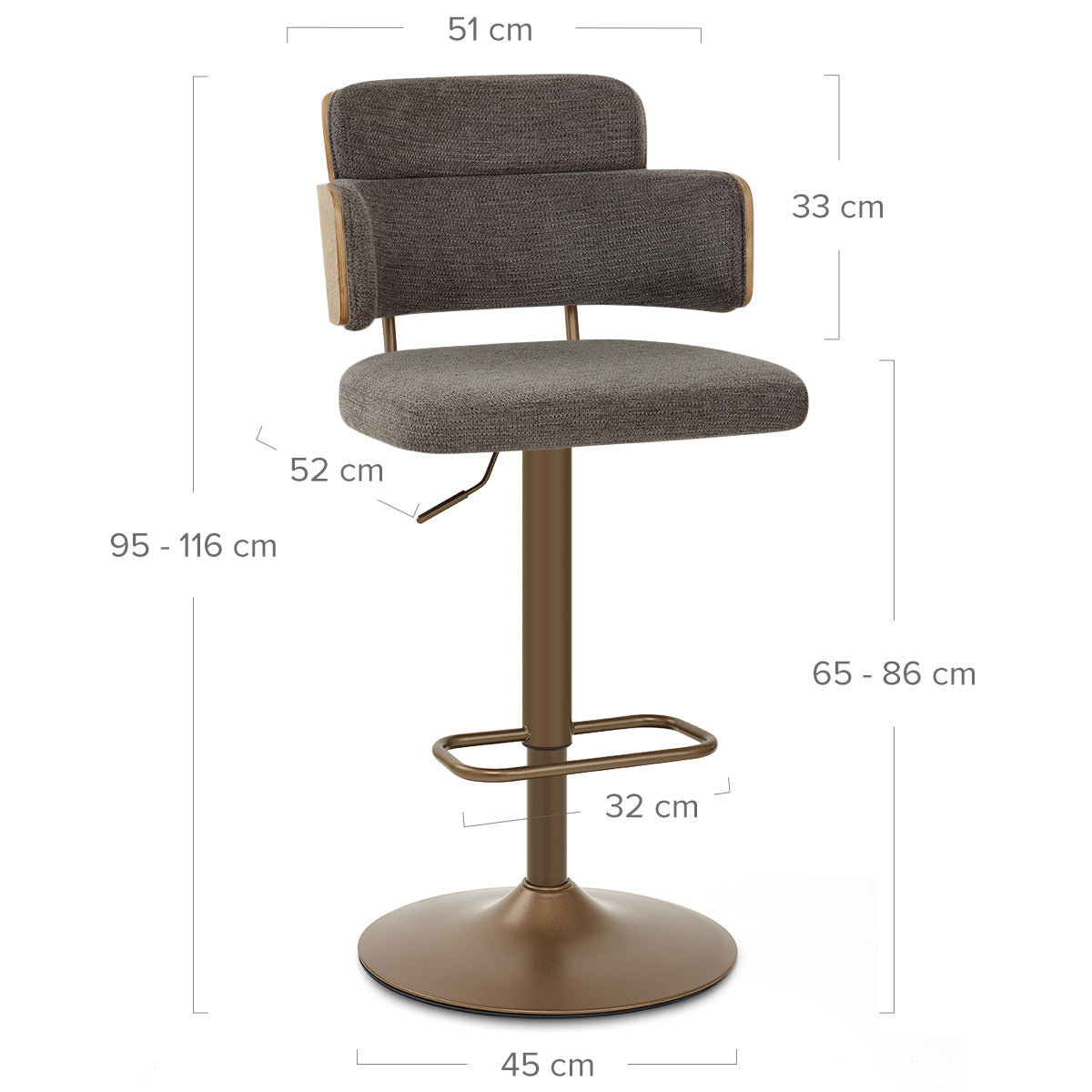 Logan Copper Bar Stool Grey Fabric