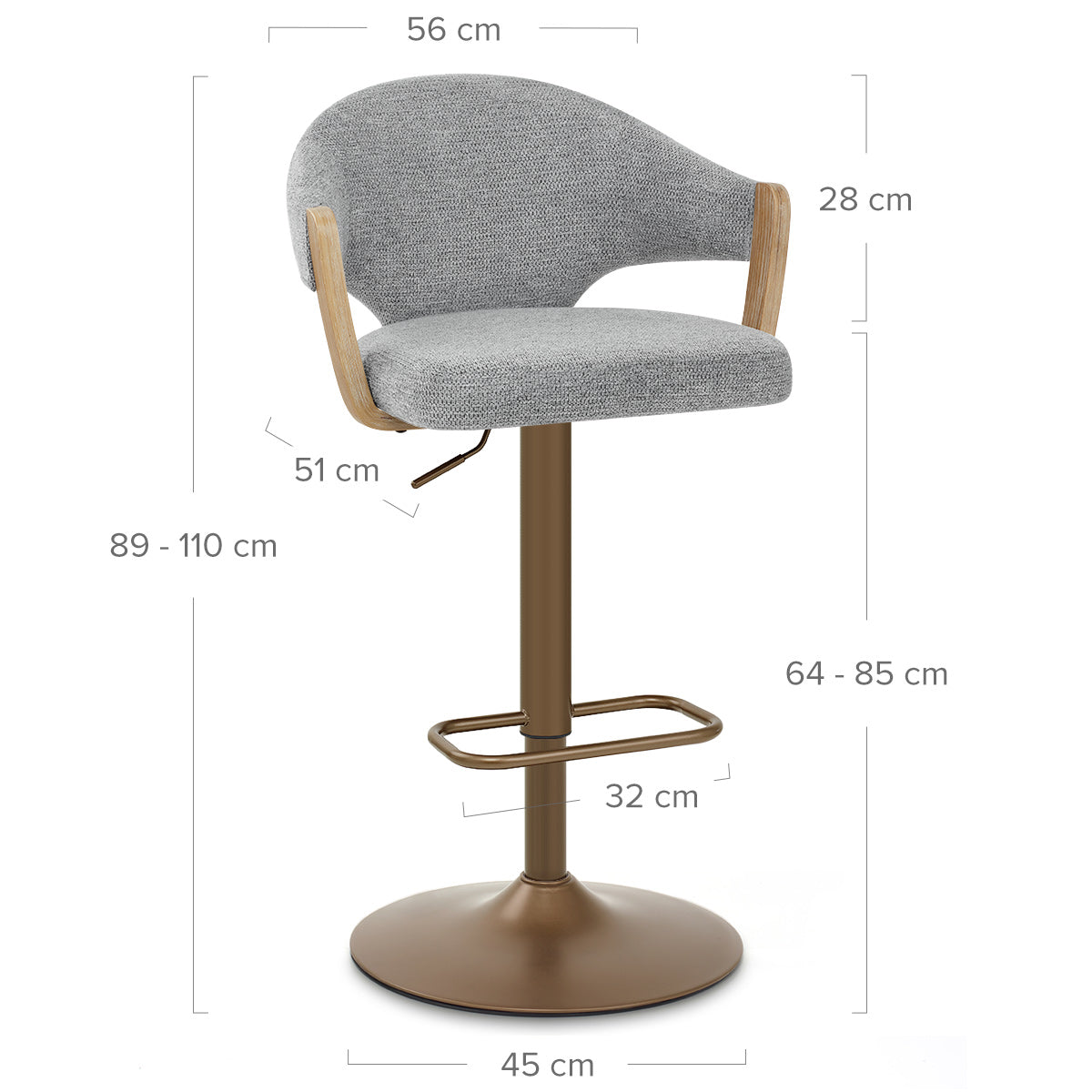 Arco Copper Bar Stool Grey Fabric