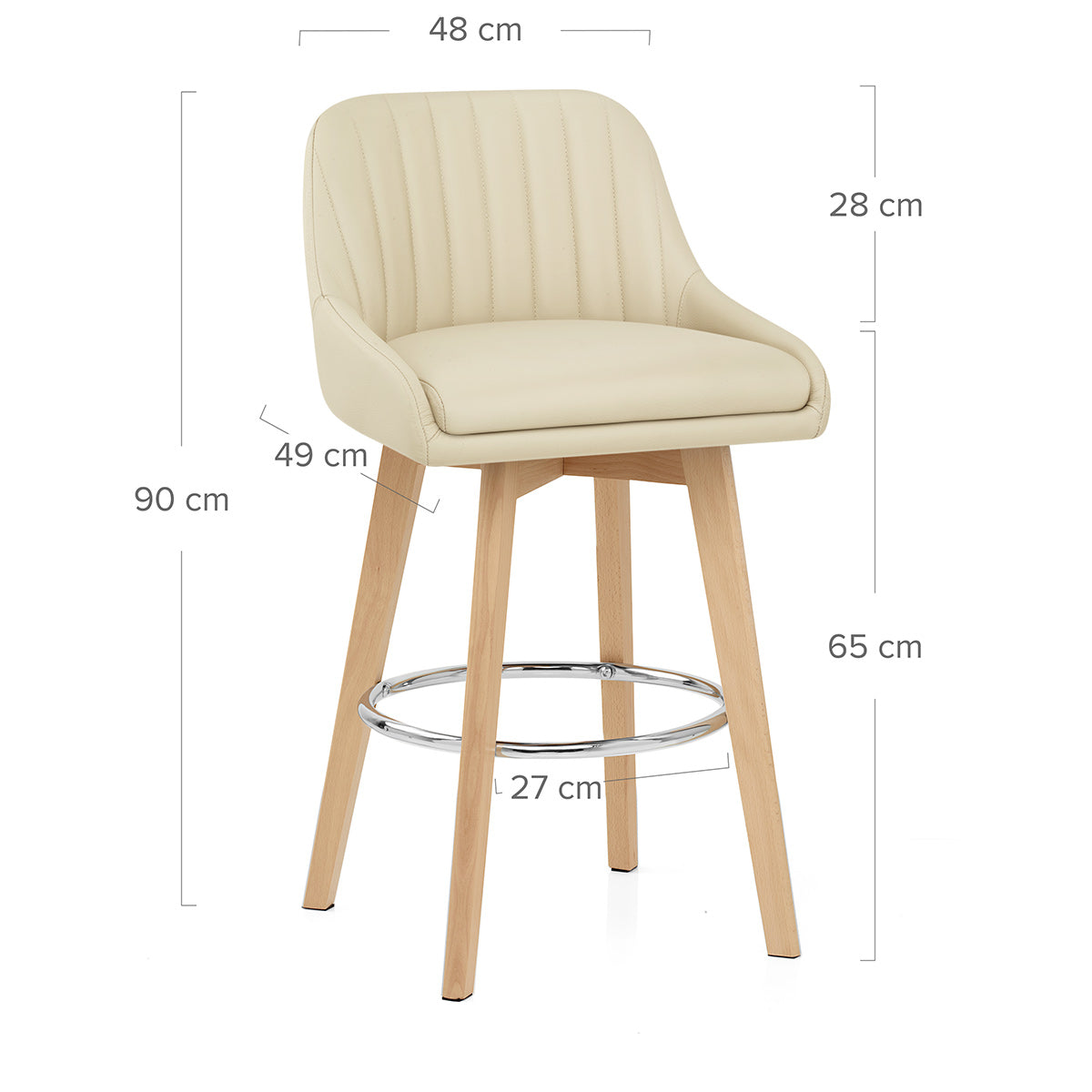 Hamilton Bar Stool Oak & Cream Real Leather