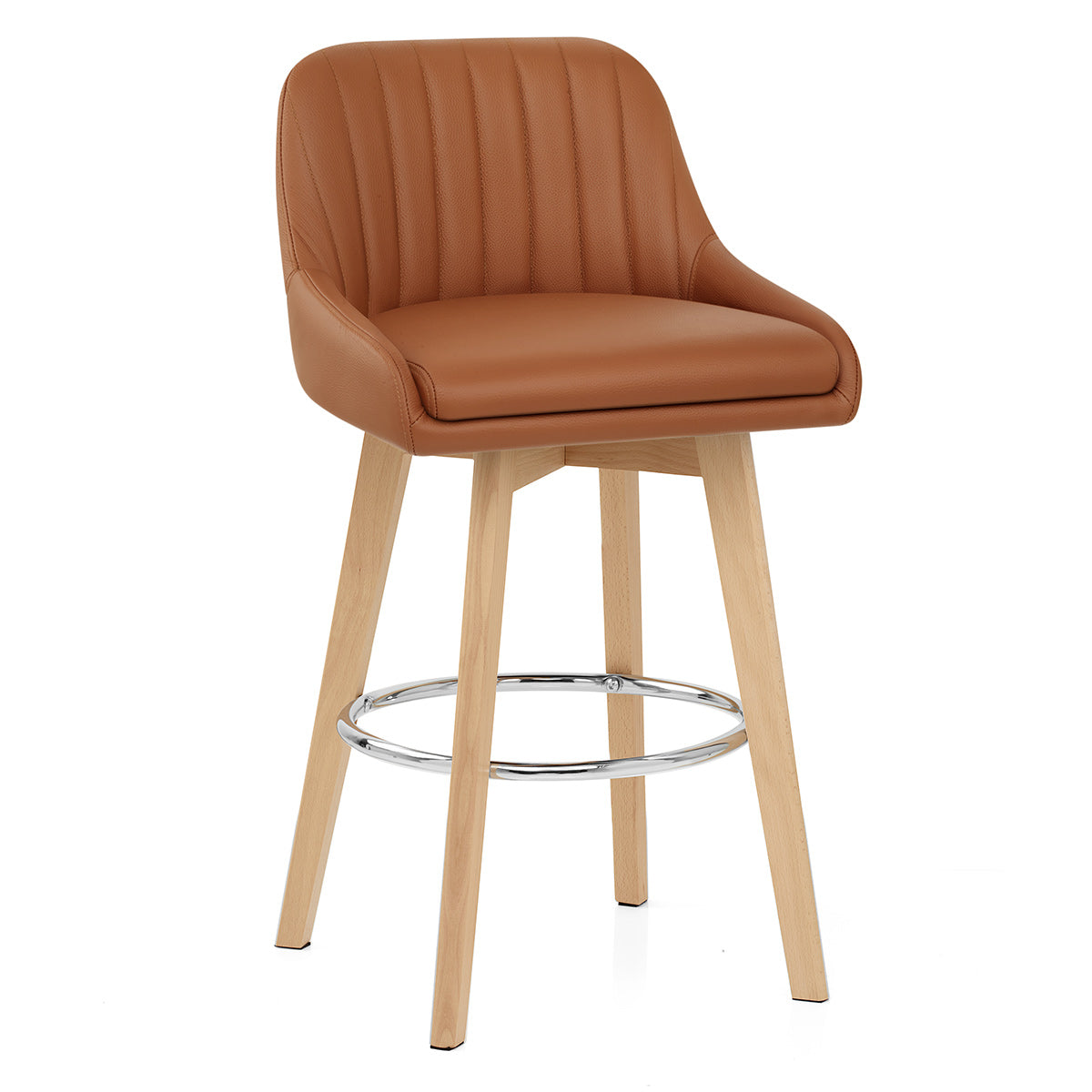 Hamilton Bar Stool Oak & Tan Real Leather