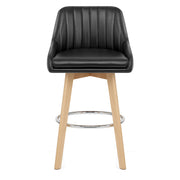 Hamilton Bar Stool Oak & Black Real Leather