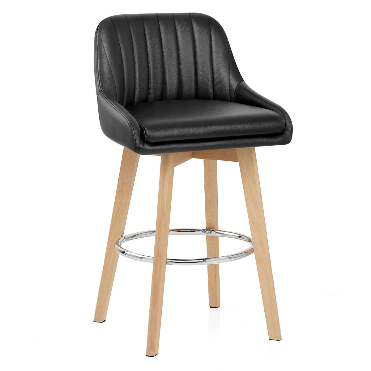 Hamilton Bar Stool Oak & Black Real Leather