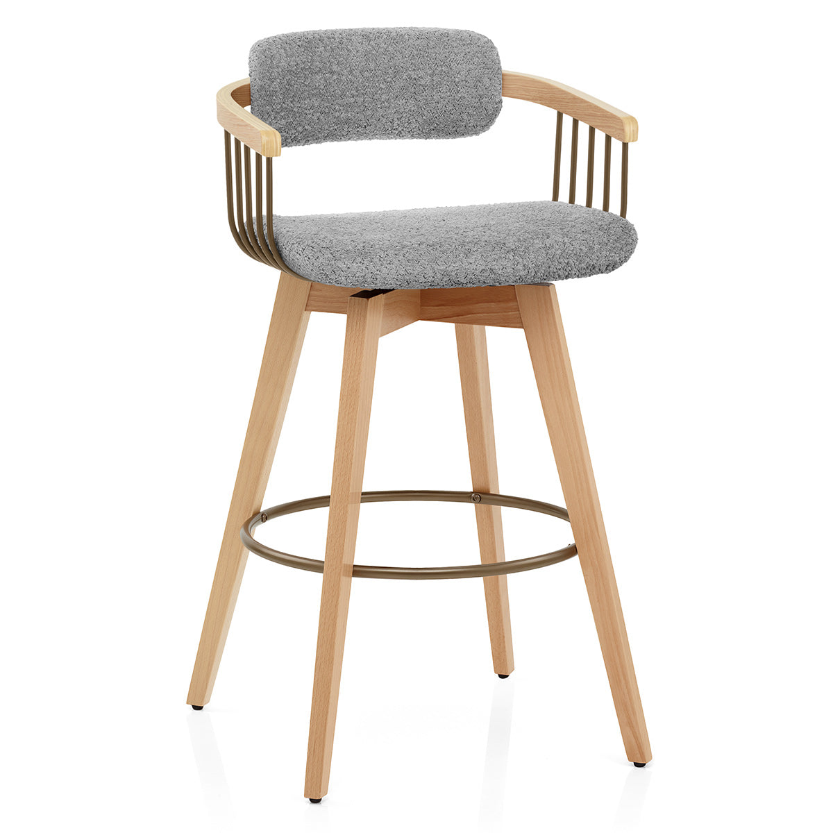 Electra Oak Stool Light Grey Boucle