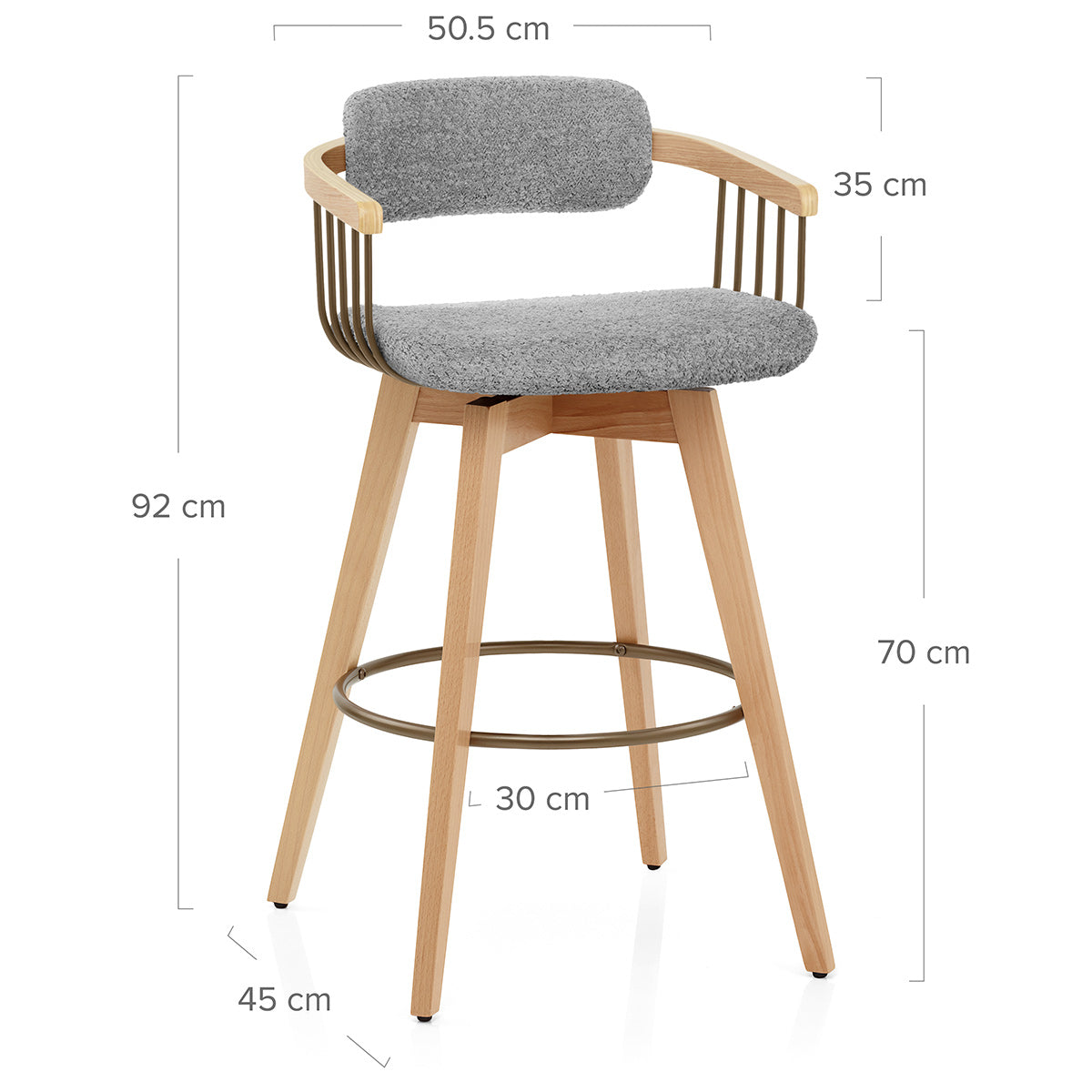 Electra Oak Stool Light Grey Boucle