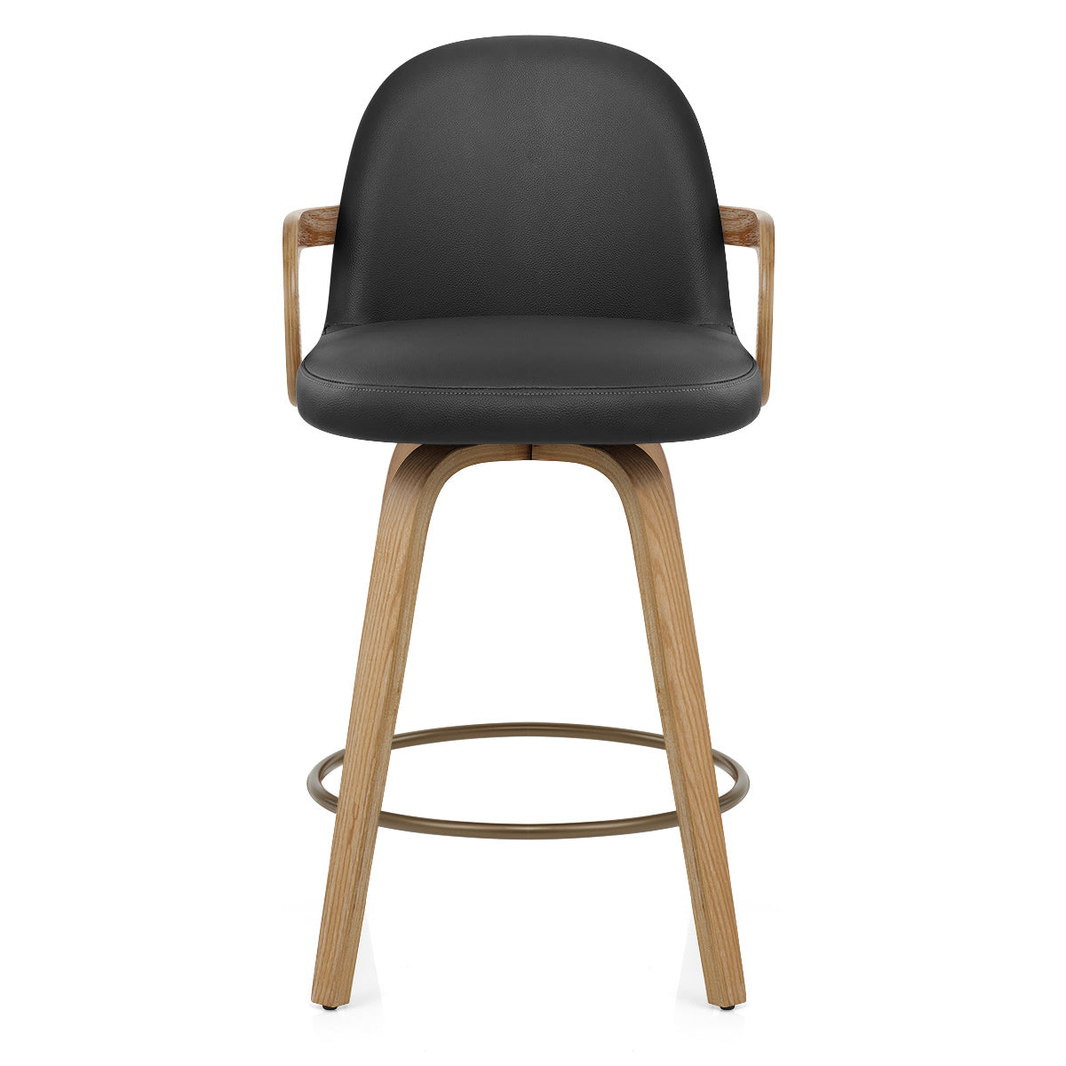 Franco Oak Bar Stool Black Real Leather