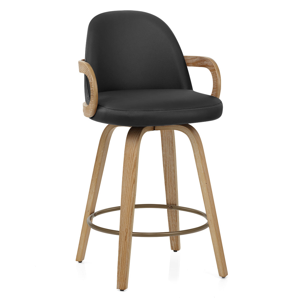 Franco Oak Bar Stool Black Real Leather