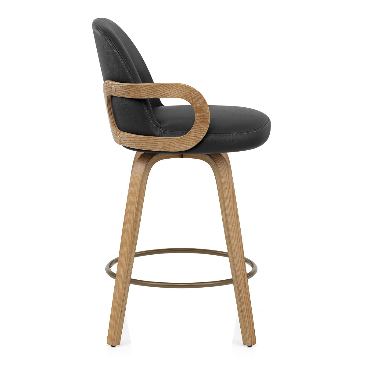 Franco Oak Bar Stool Black Real Leather