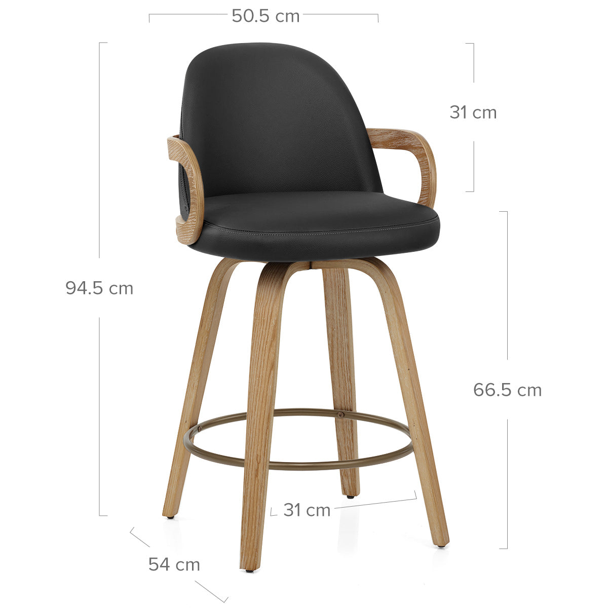Franco Oak Bar Stool Black Real Leather