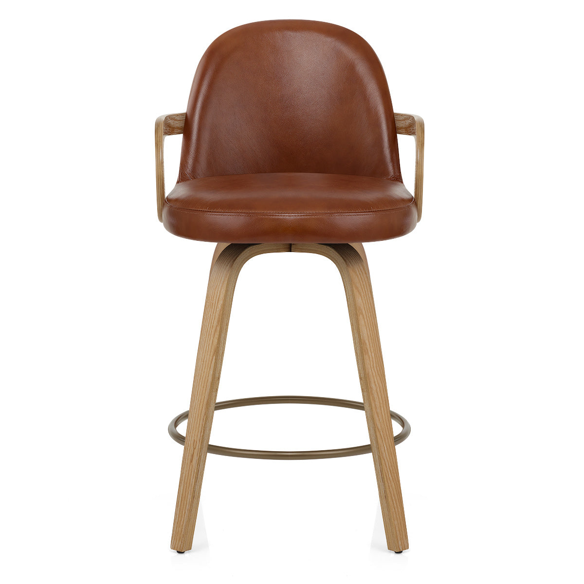 Franco Oak Bar Stool Brown Real Leather