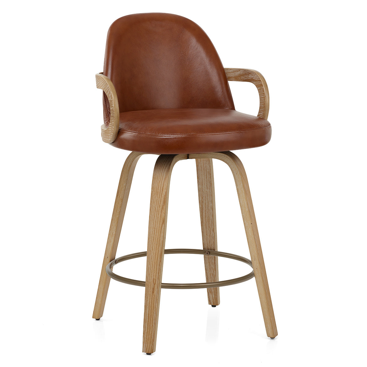 Franco Oak Bar Stool Brown Real Leather