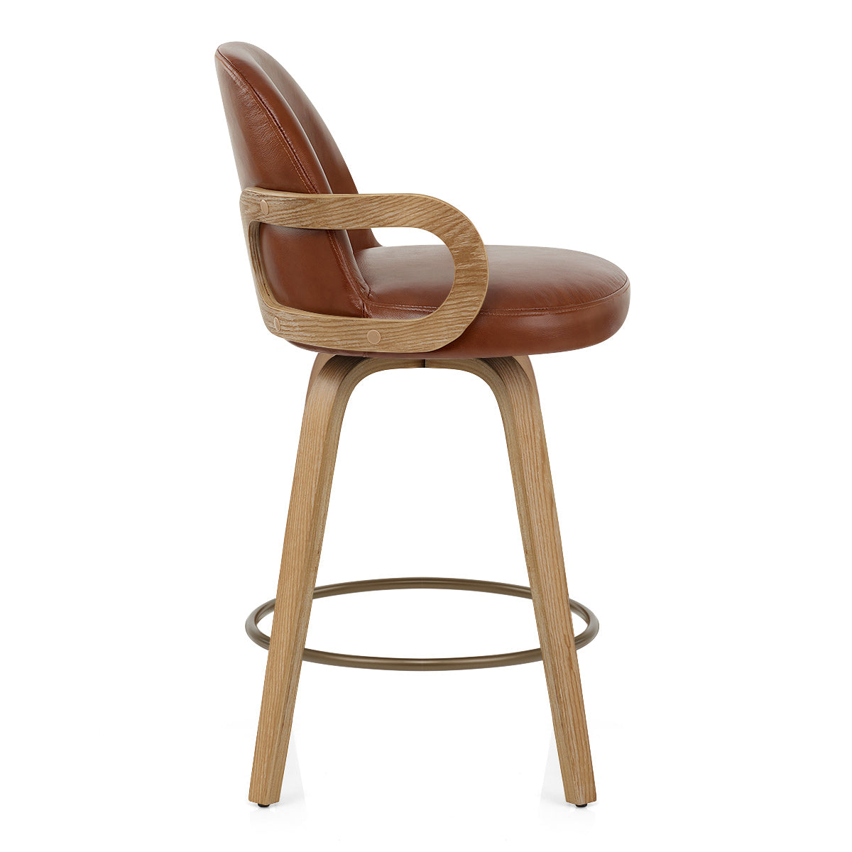 Franco Oak Bar Stool Brown Real Leather