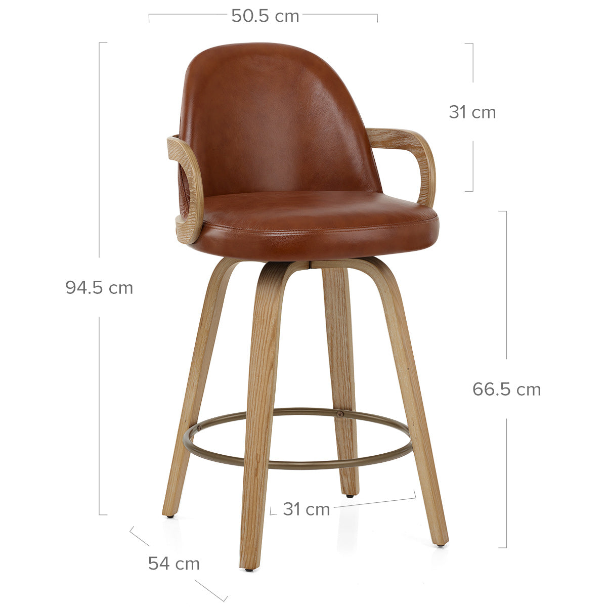 Franco Oak Bar Stool Brown Real Leather