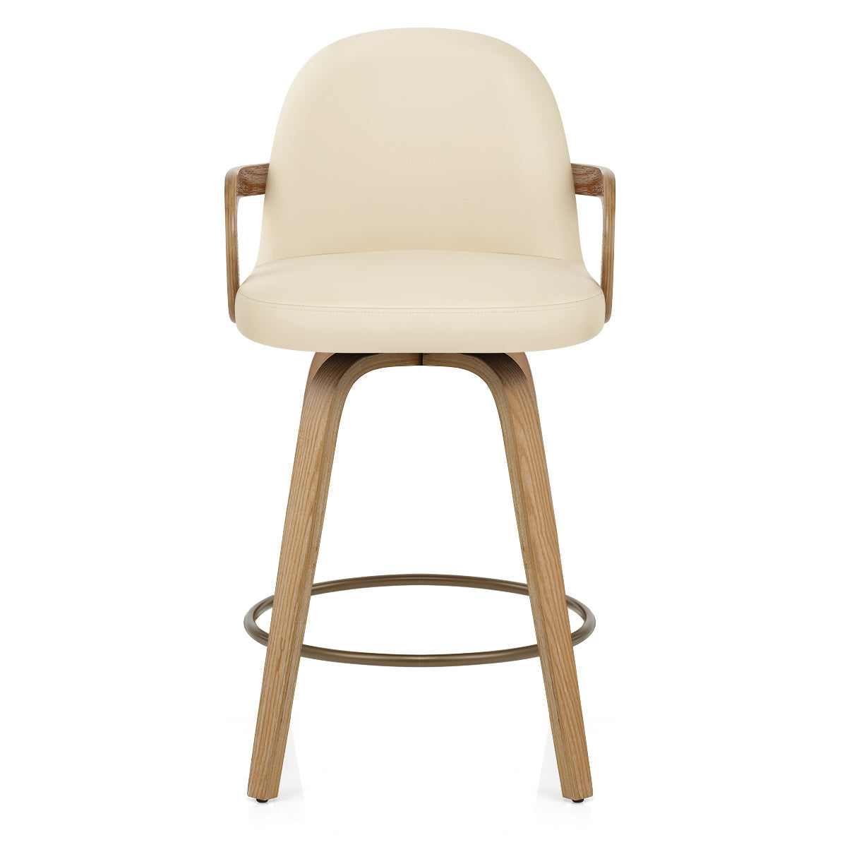 Franco Oak Bar Stool Cream Real Leather