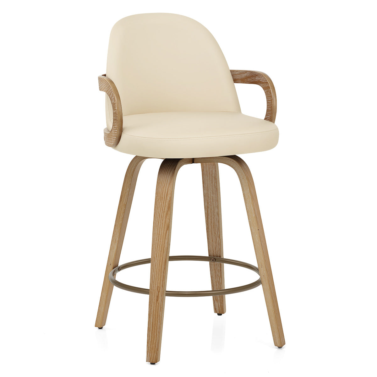 Franco Oak Bar Stool Cream Real Leather