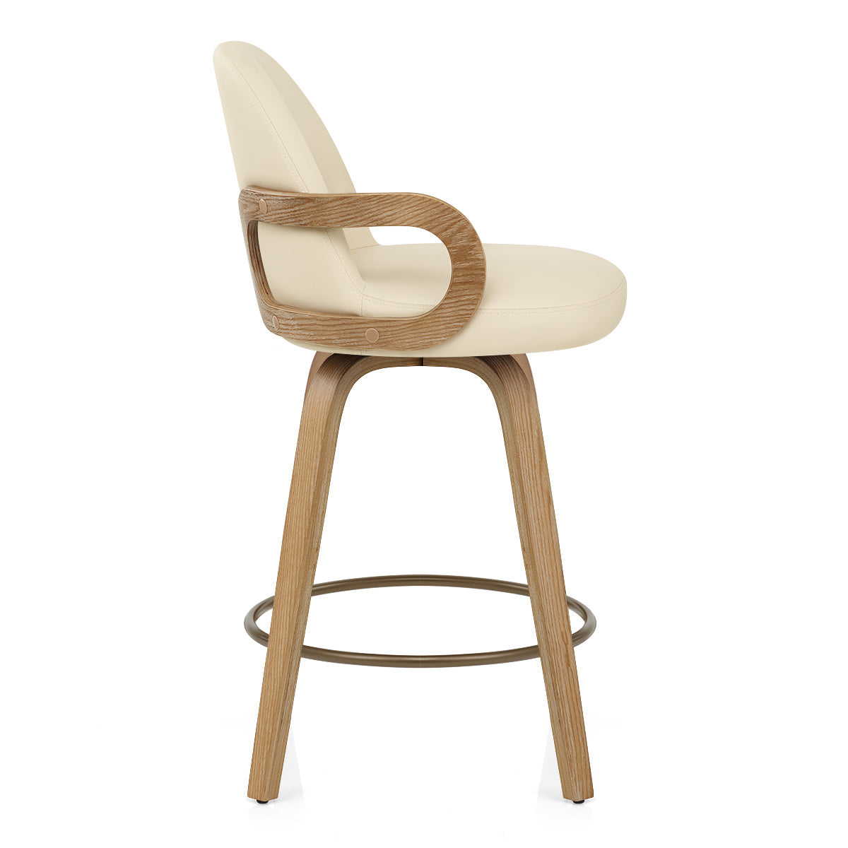 Franco Oak Bar Stool Cream Real Leather