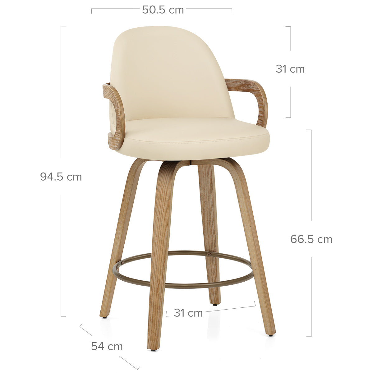 Franco Oak Bar Stool Cream Real Leather