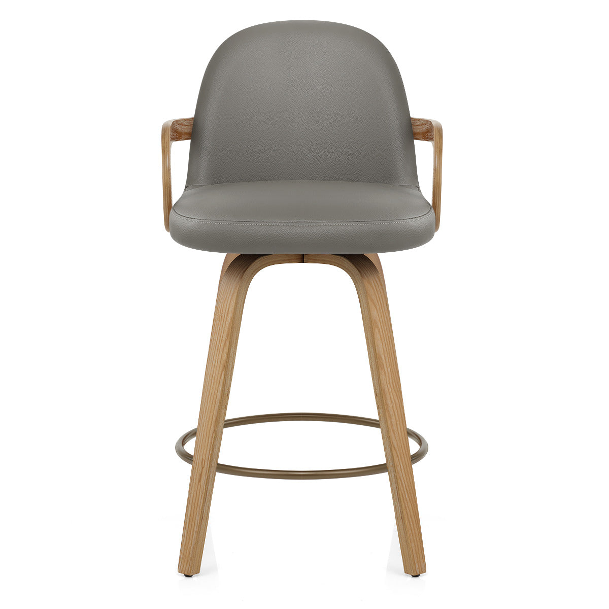 Franco Oak Bar Stool Grey Real Leather