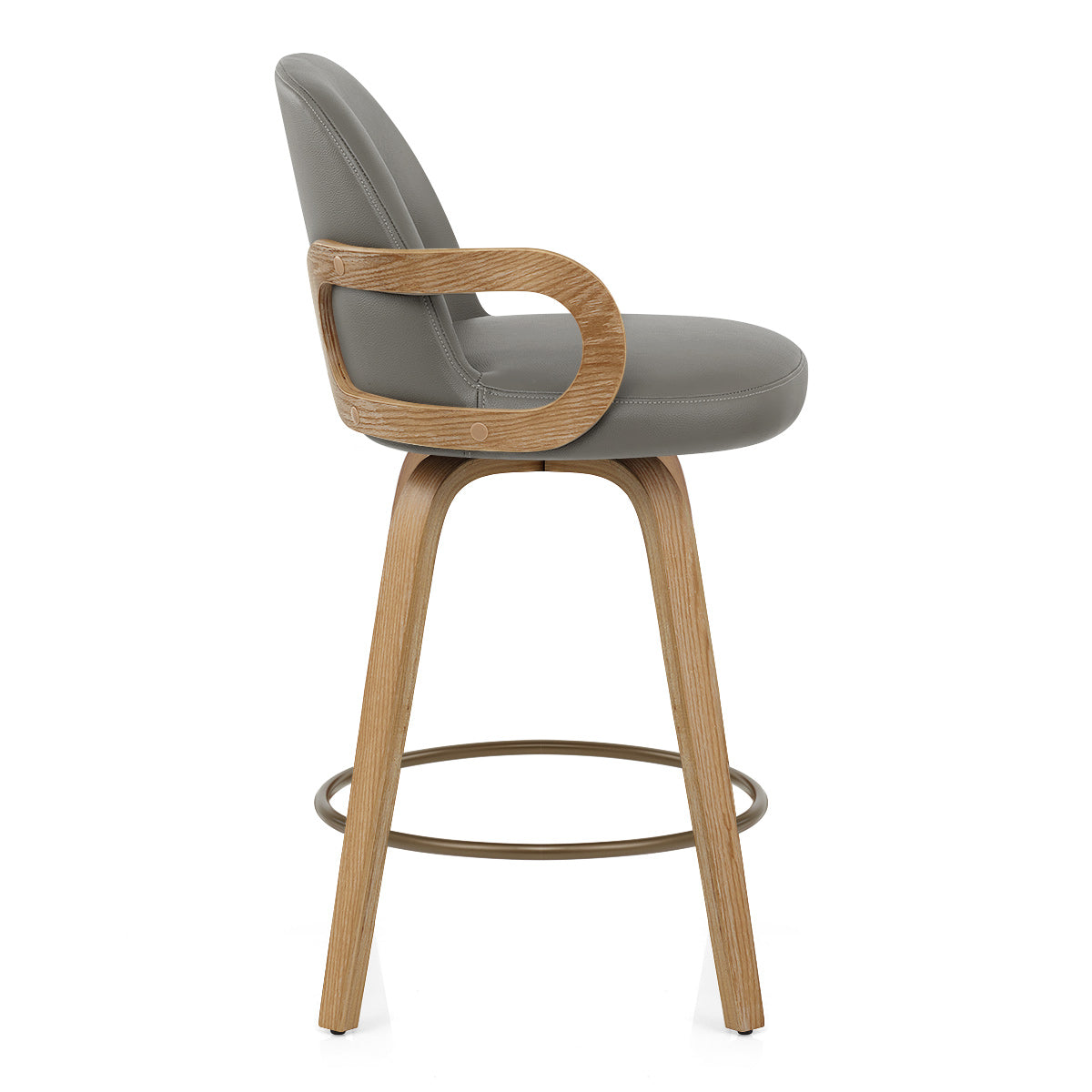 Franco Oak Bar Stool Grey Real Leather