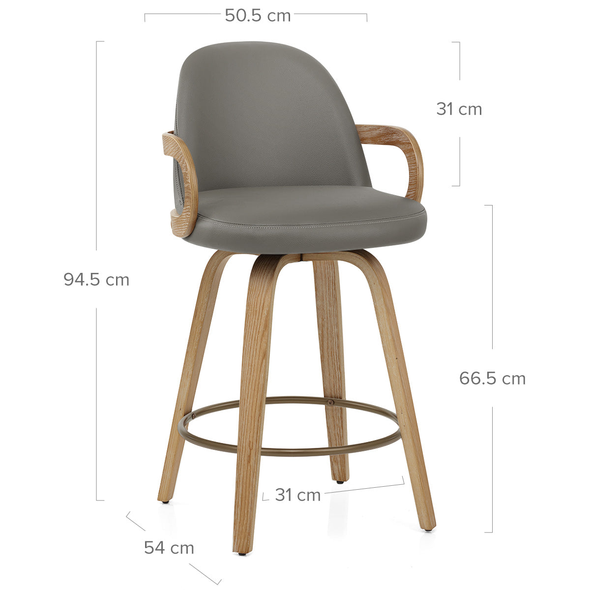 Franco Oak Bar Stool Grey Real Leather