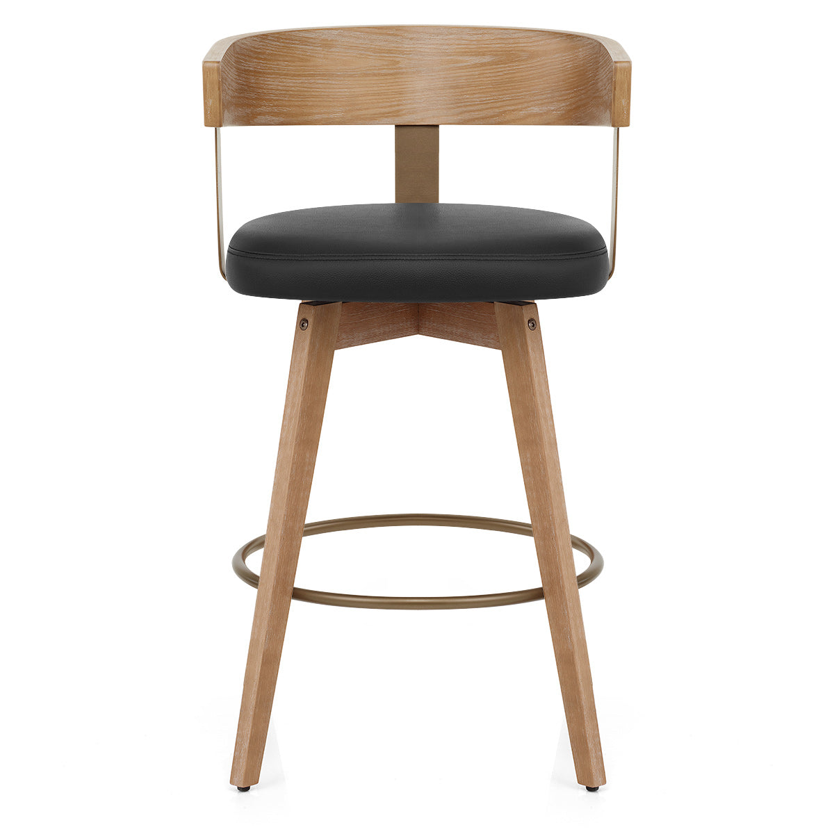 Roman Oak Bar Stool Black Real Leather