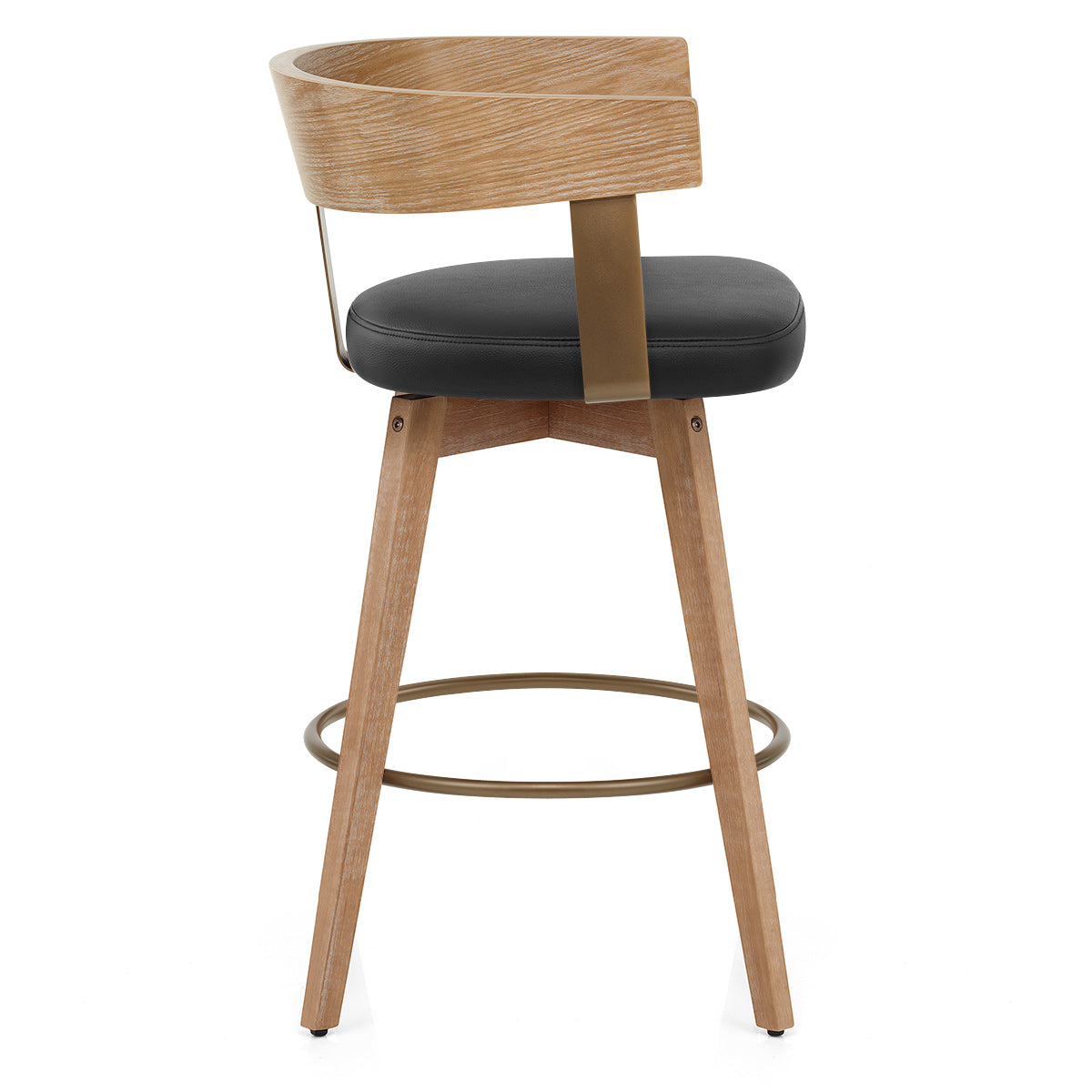 Roman Oak Bar Stool Black Real Leather