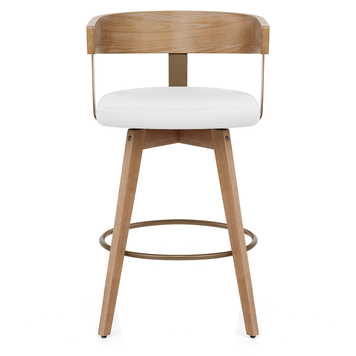 Roman Oak Bar Stool White Real Leather
