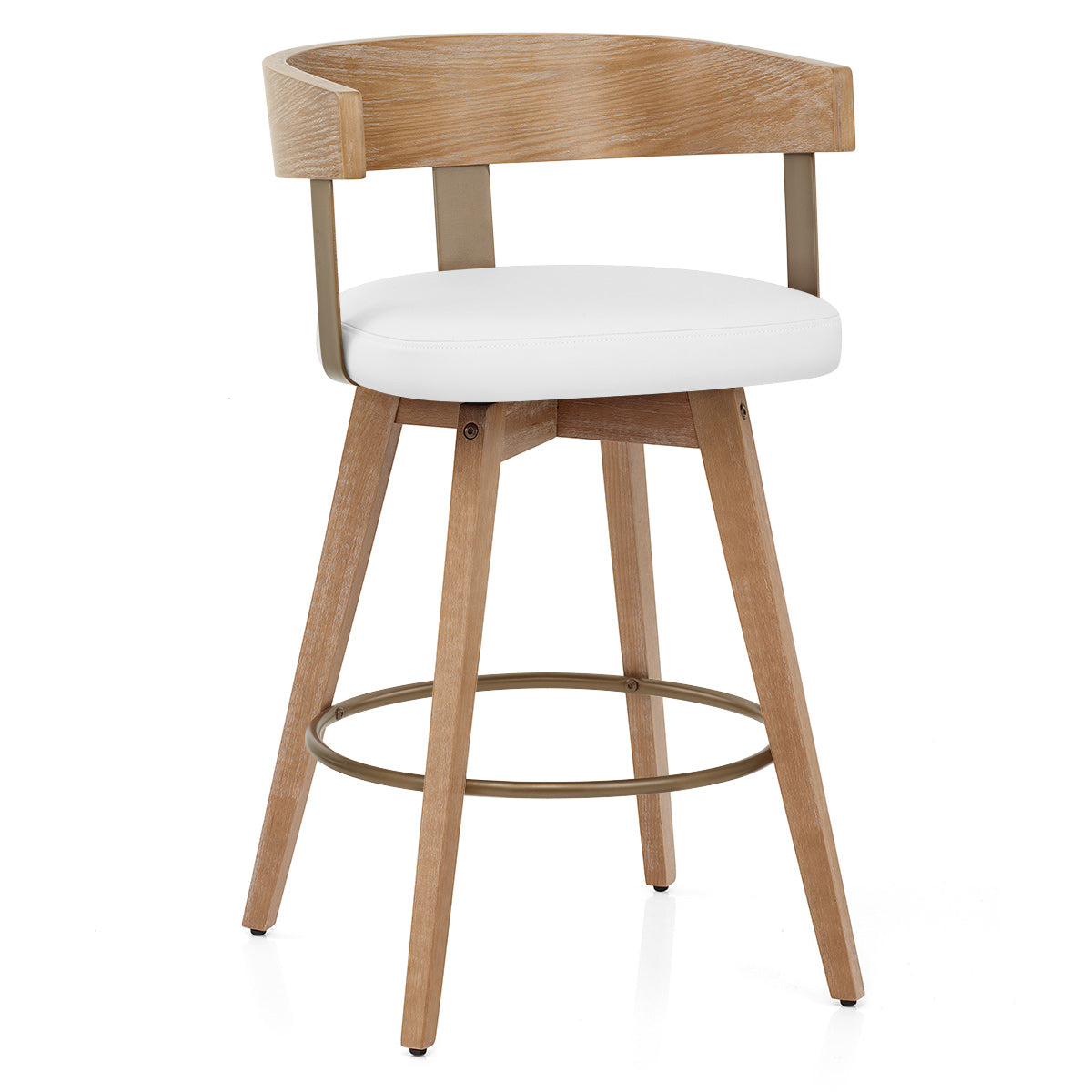 Roman Oak Bar Stool White Real Leather