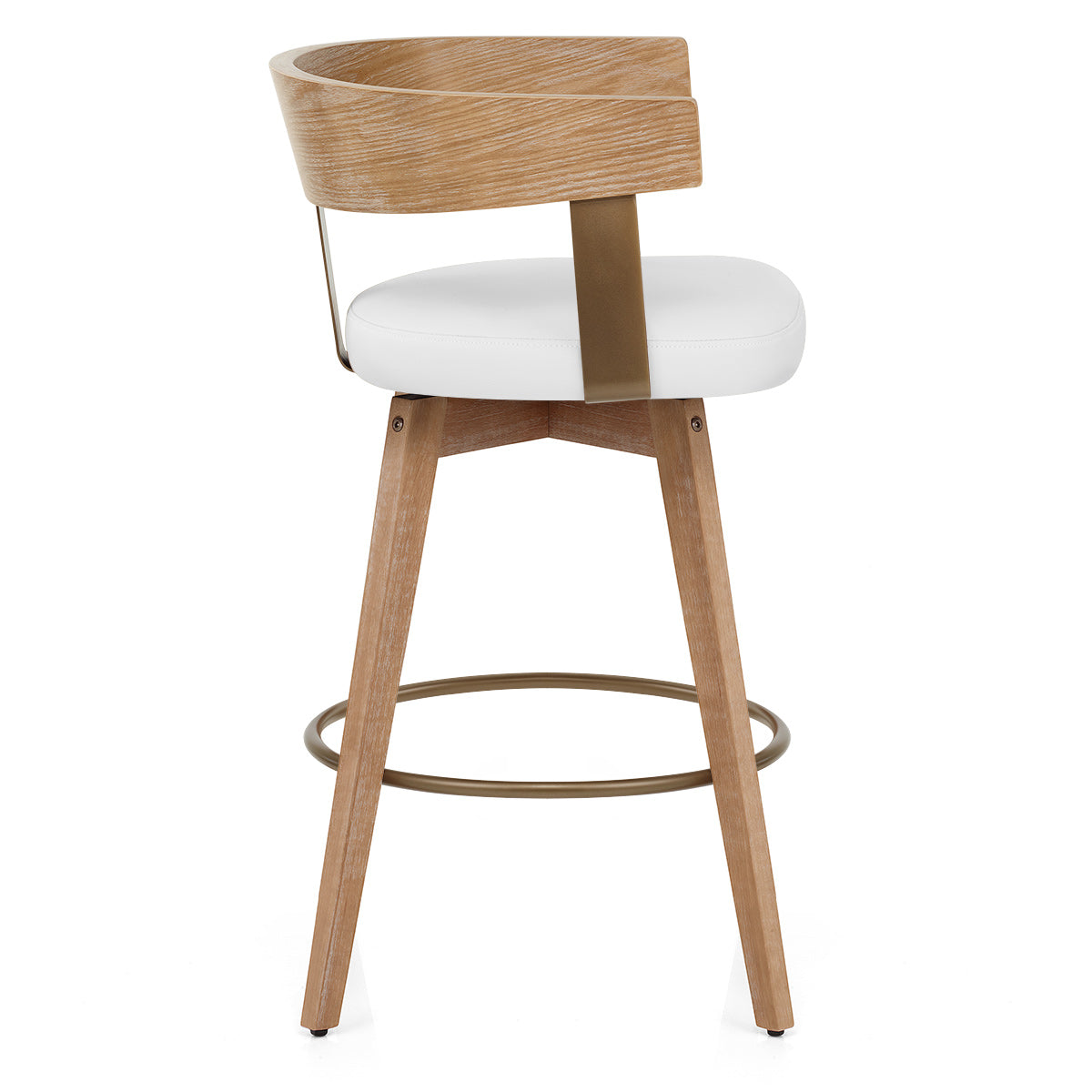 Roman Oak Bar Stool White Real Leather
