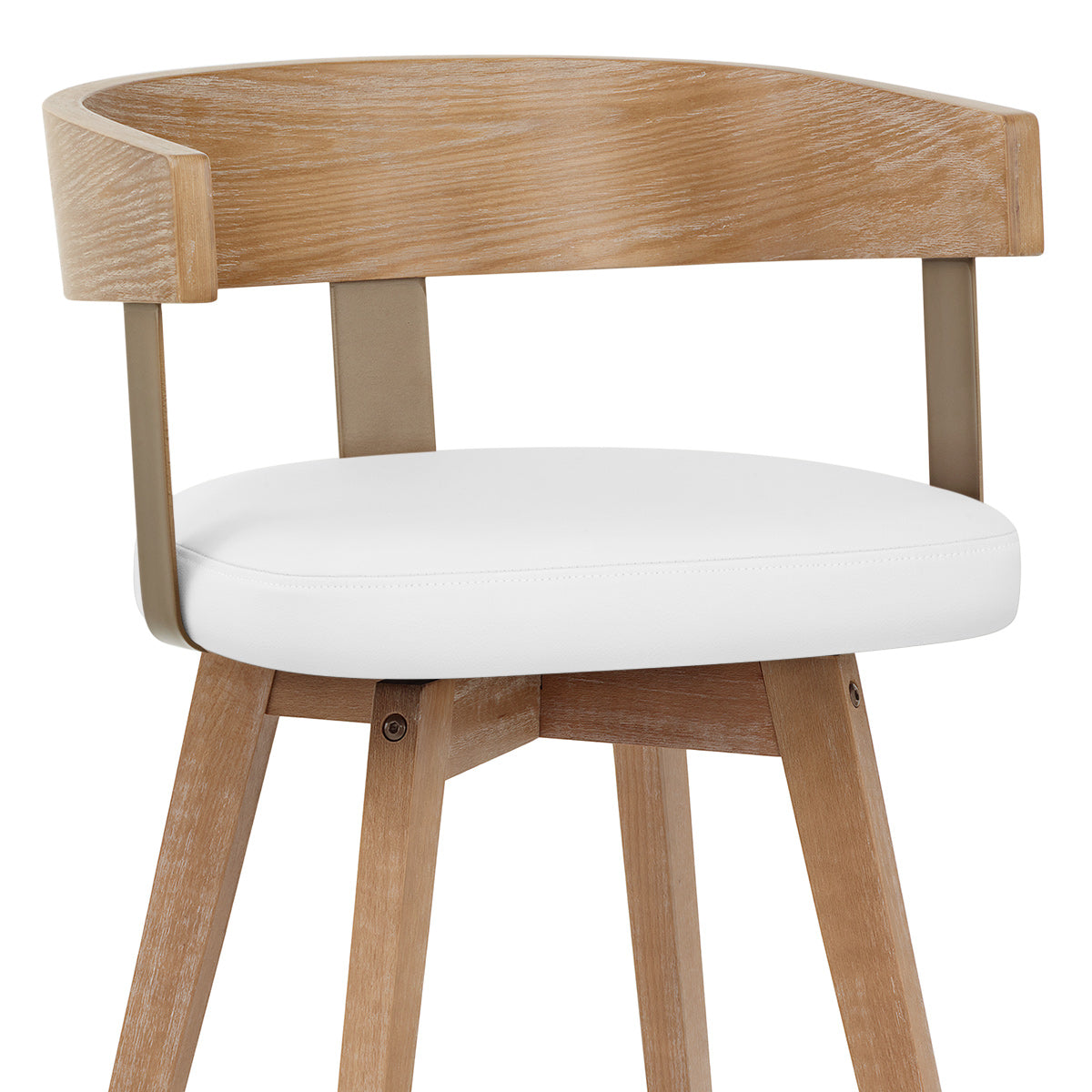 Roman Oak Bar Stool White Real Leather