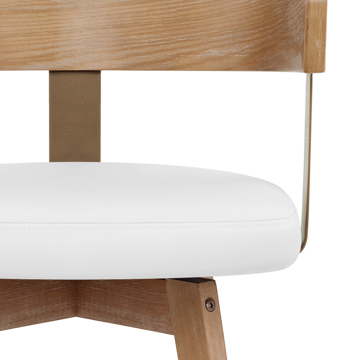 Roman Oak Bar Stool White Real Leather
