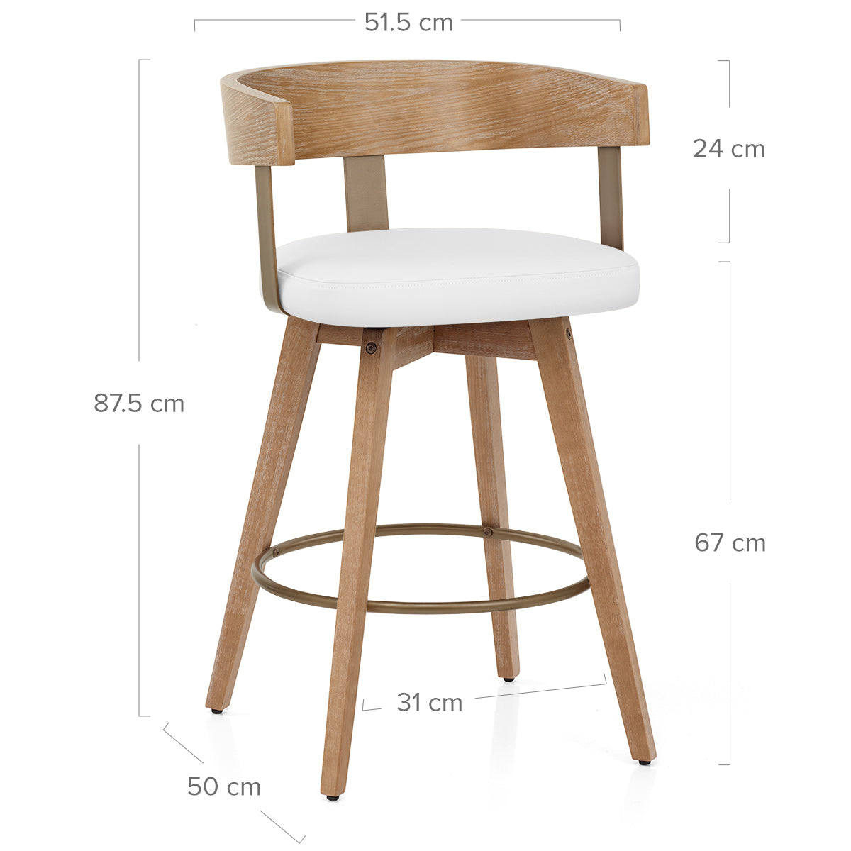 Roman Oak Bar Stool White Real Leather