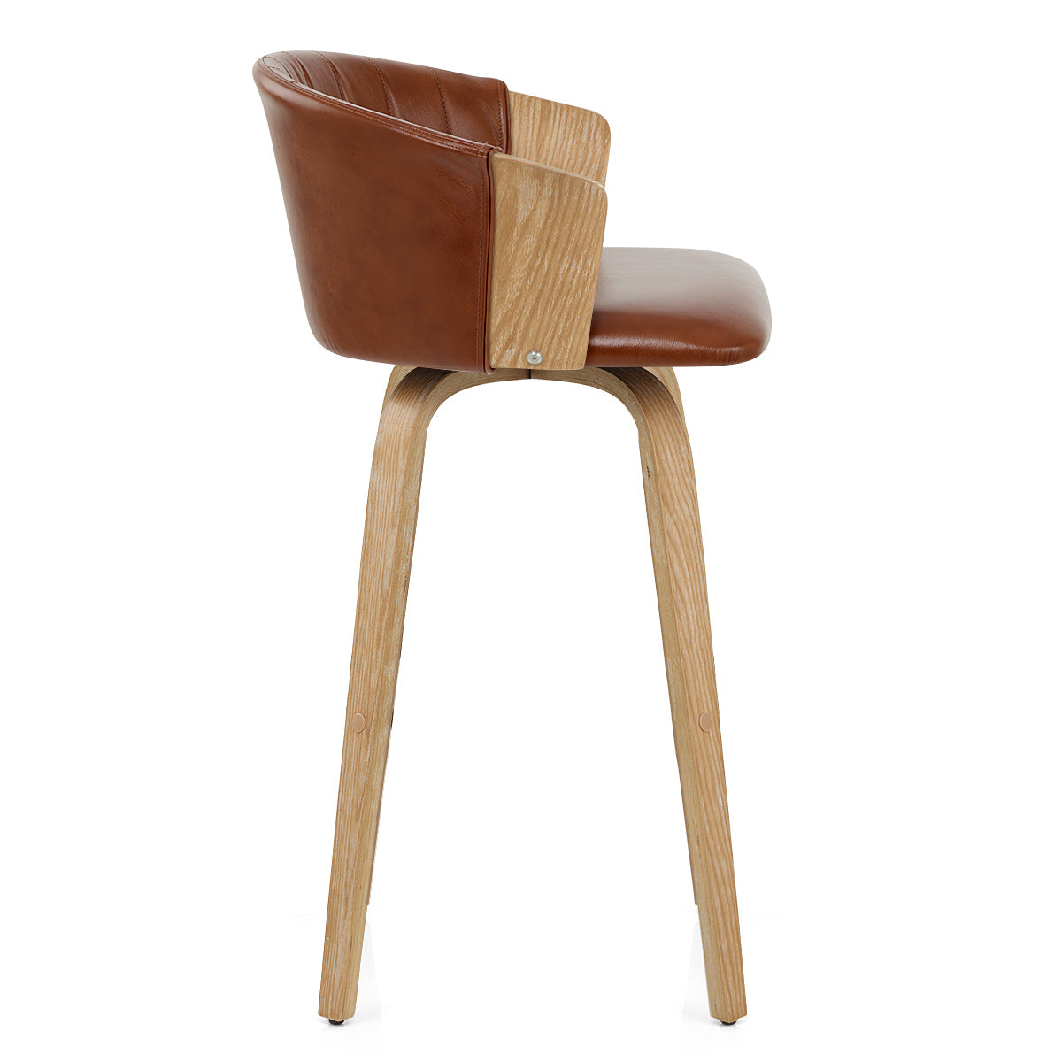 Coral Bar Stool Oak & Brown Real Leather