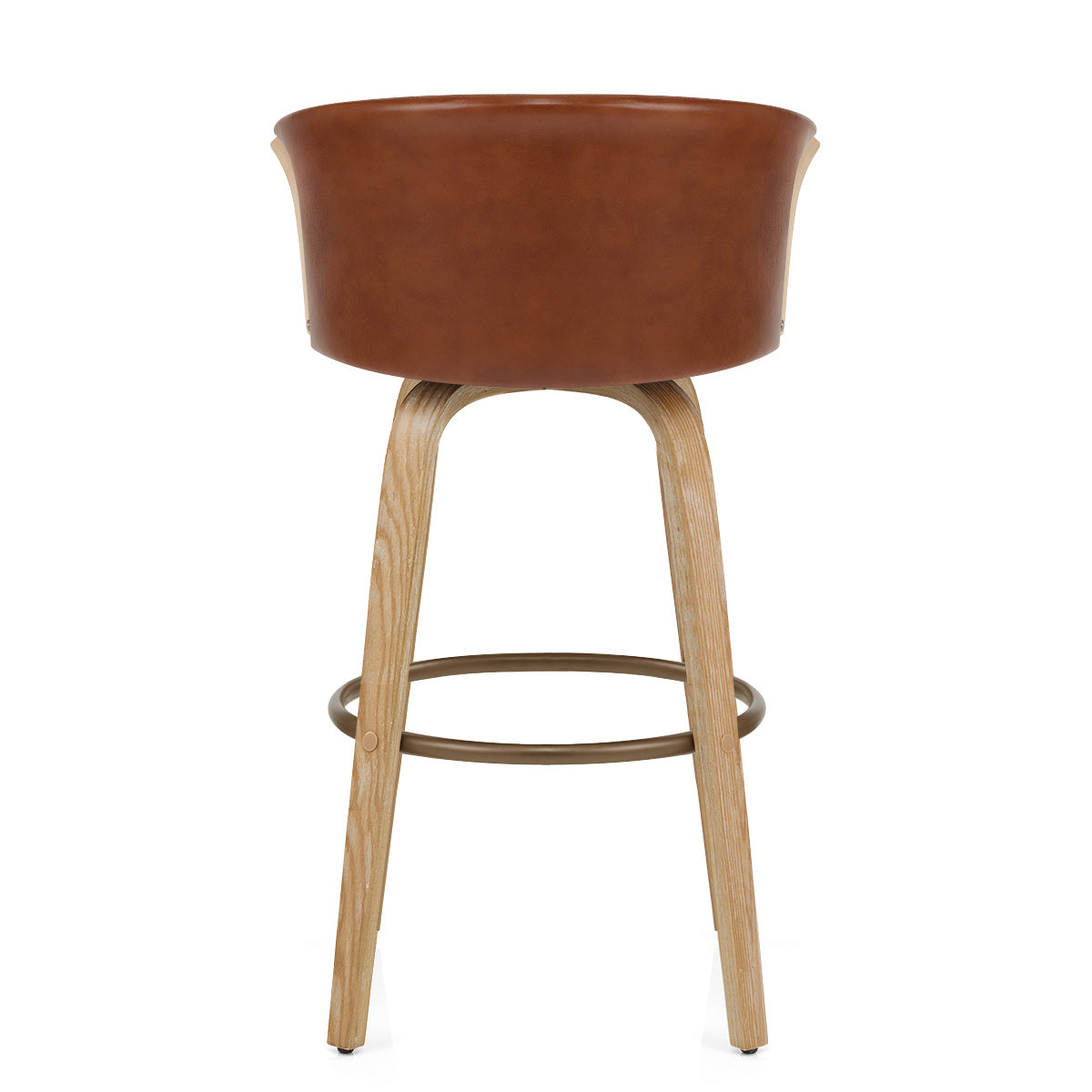 Coral Bar Stool Oak & Brown Real Leather