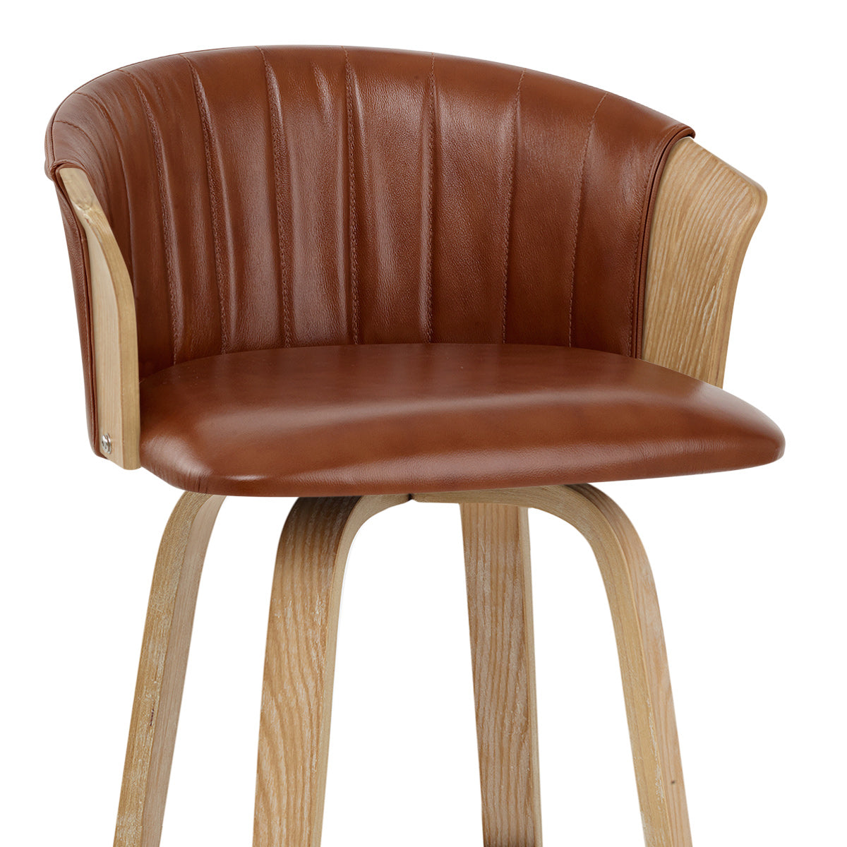 Coral Bar Stool Oak & Brown Real Leather