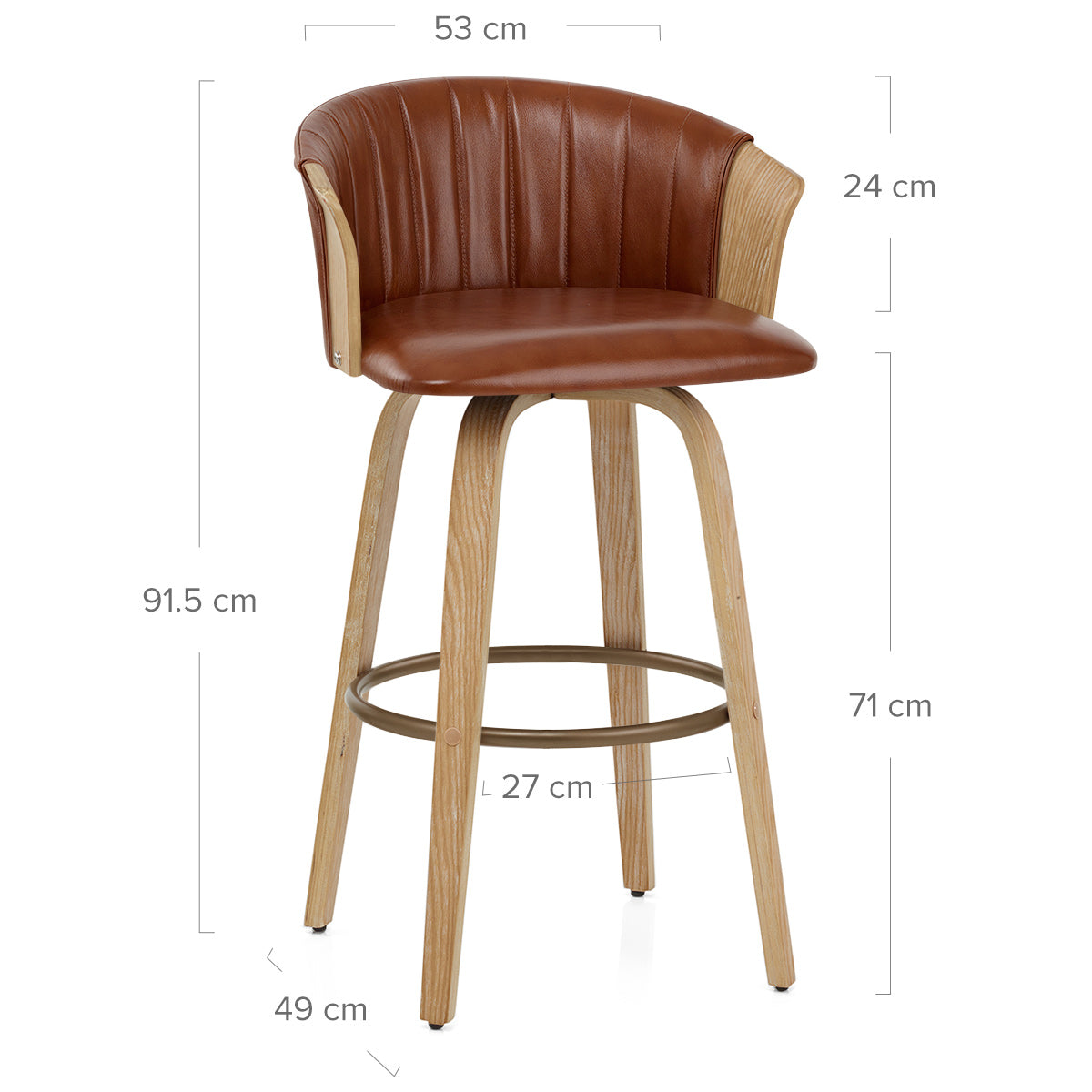 Coral Bar Stool Oak & Brown Real Leather