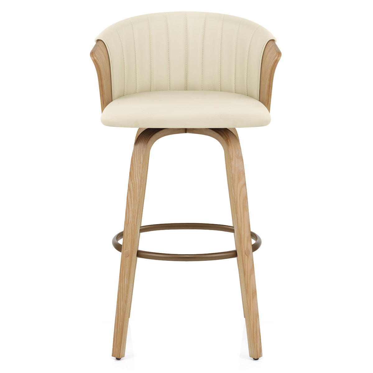 Coral Bar Stool Oak & Cream Real Leather