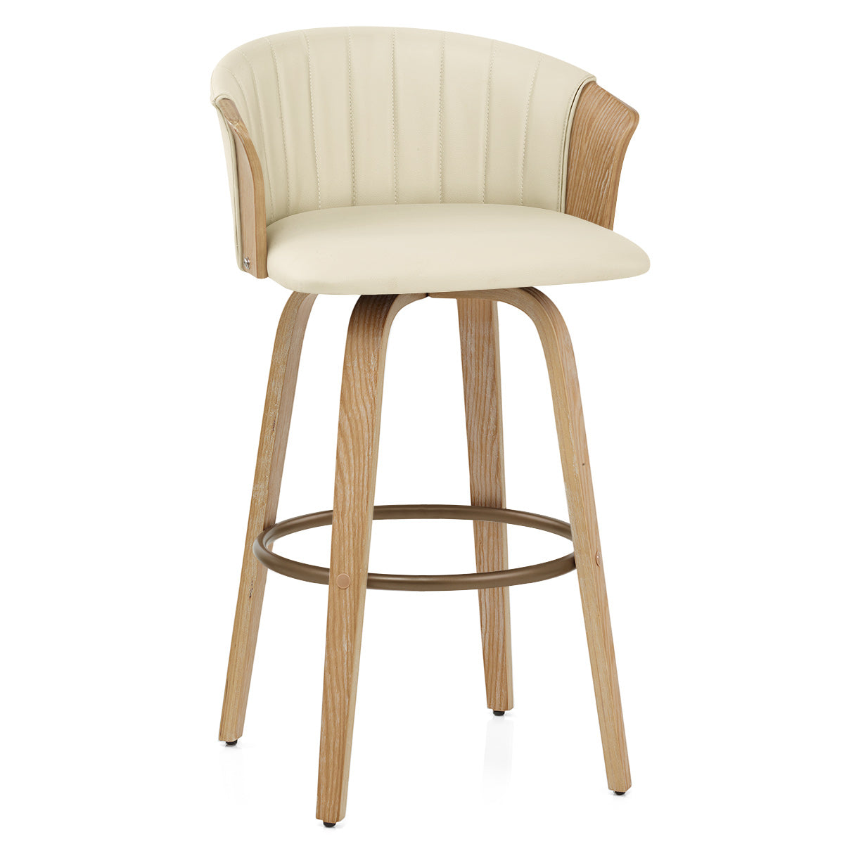 Coral Bar Stool Oak & Cream Real Leather