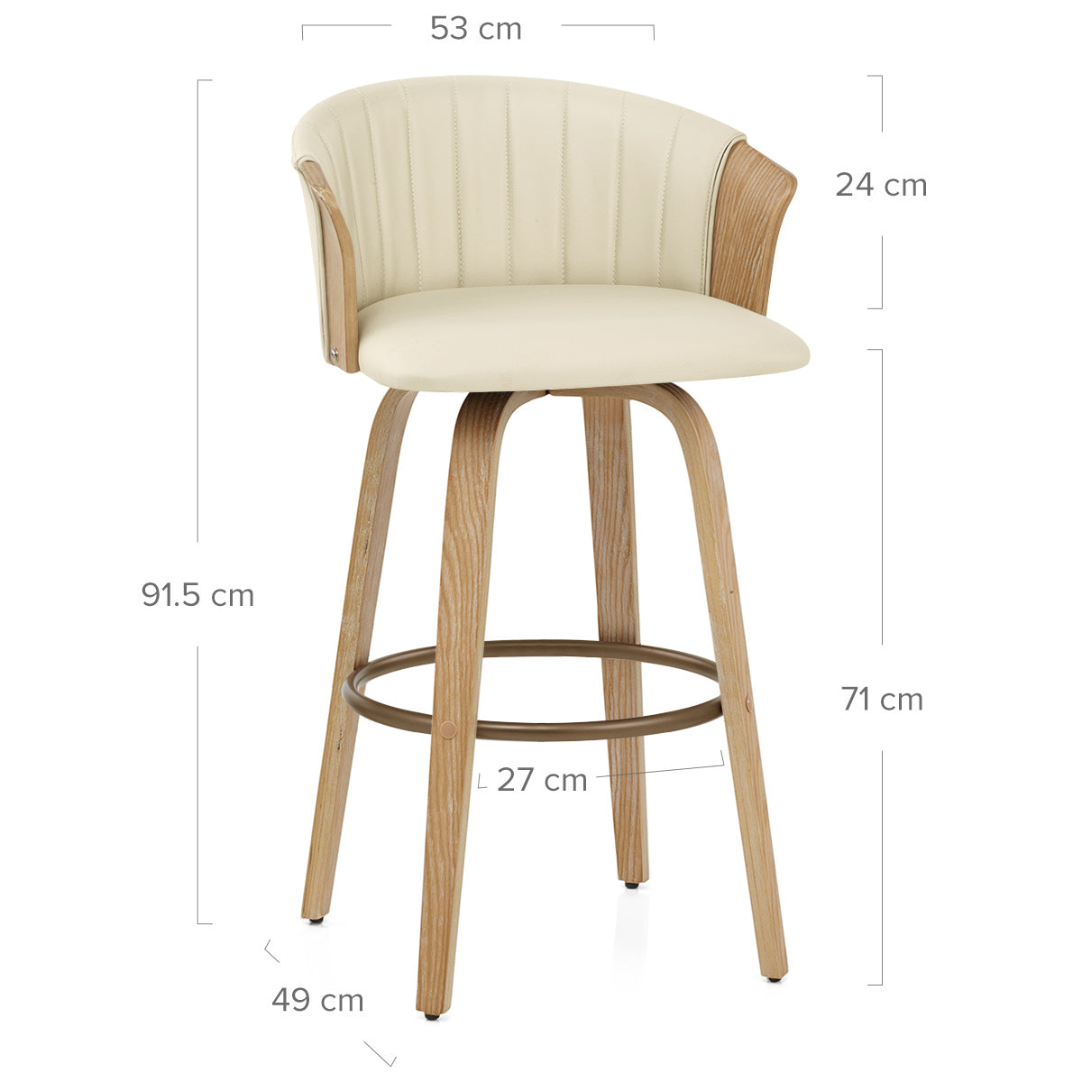 Coral Bar Stool Oak & Cream Real Leather
