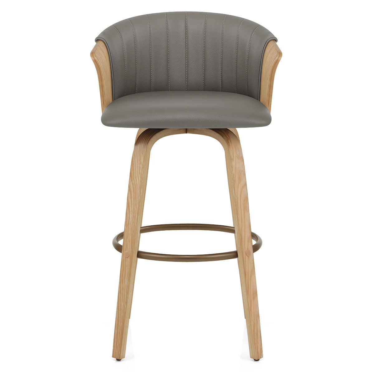 Coral Bar Stool Oak & Grey Real Leather