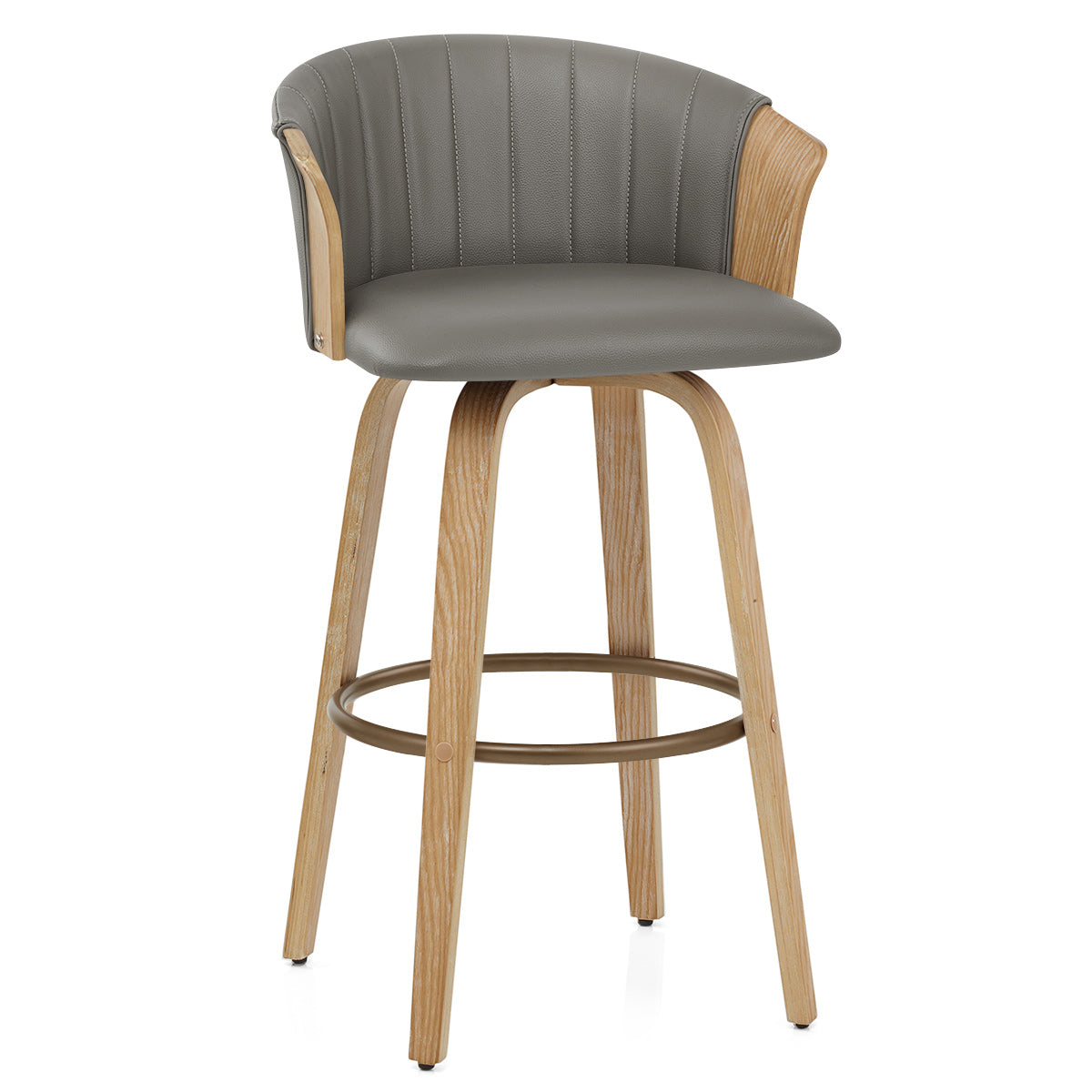 Coral Bar Stool Oak & Grey Real Leather