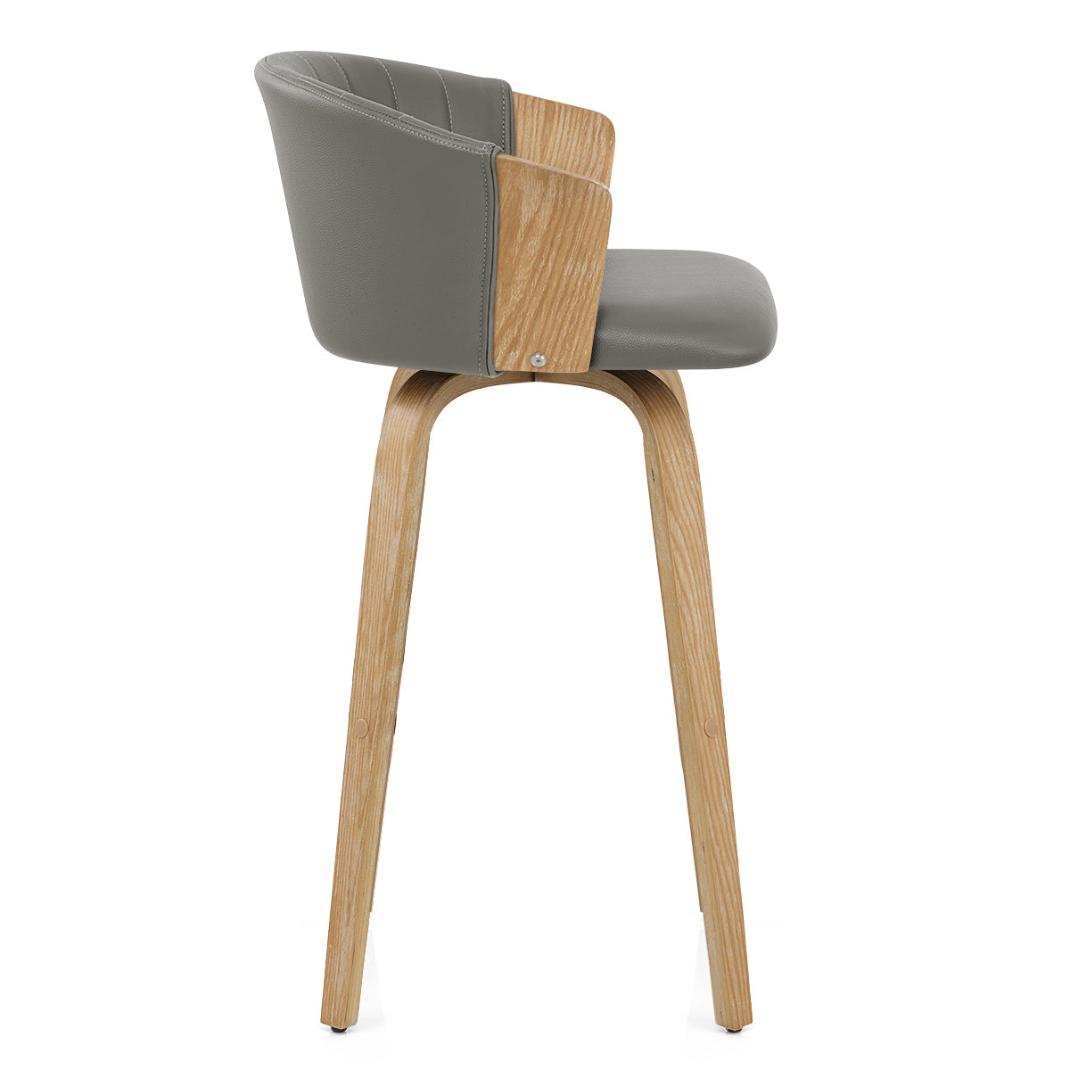 Coral Bar Stool Oak & Grey Real Leather