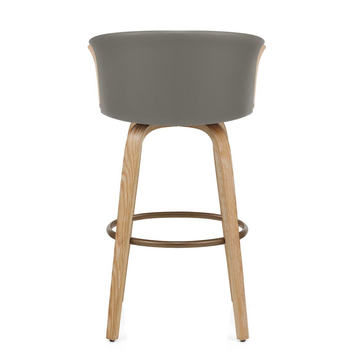 Coral Bar Stool Oak & Grey Real Leather