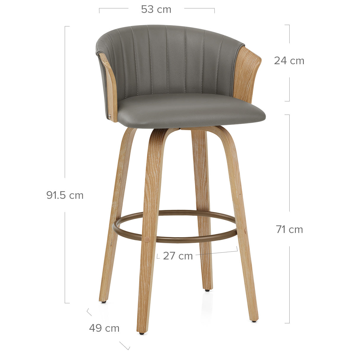 Coral Bar Stool Oak & Grey Real Leather