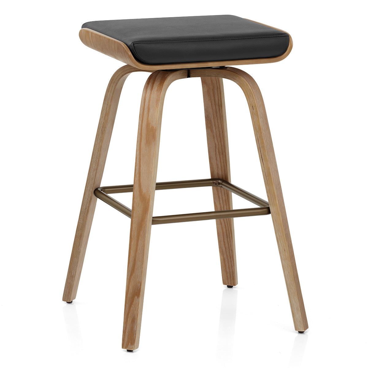 Remy Oak Stool Black Real Leather