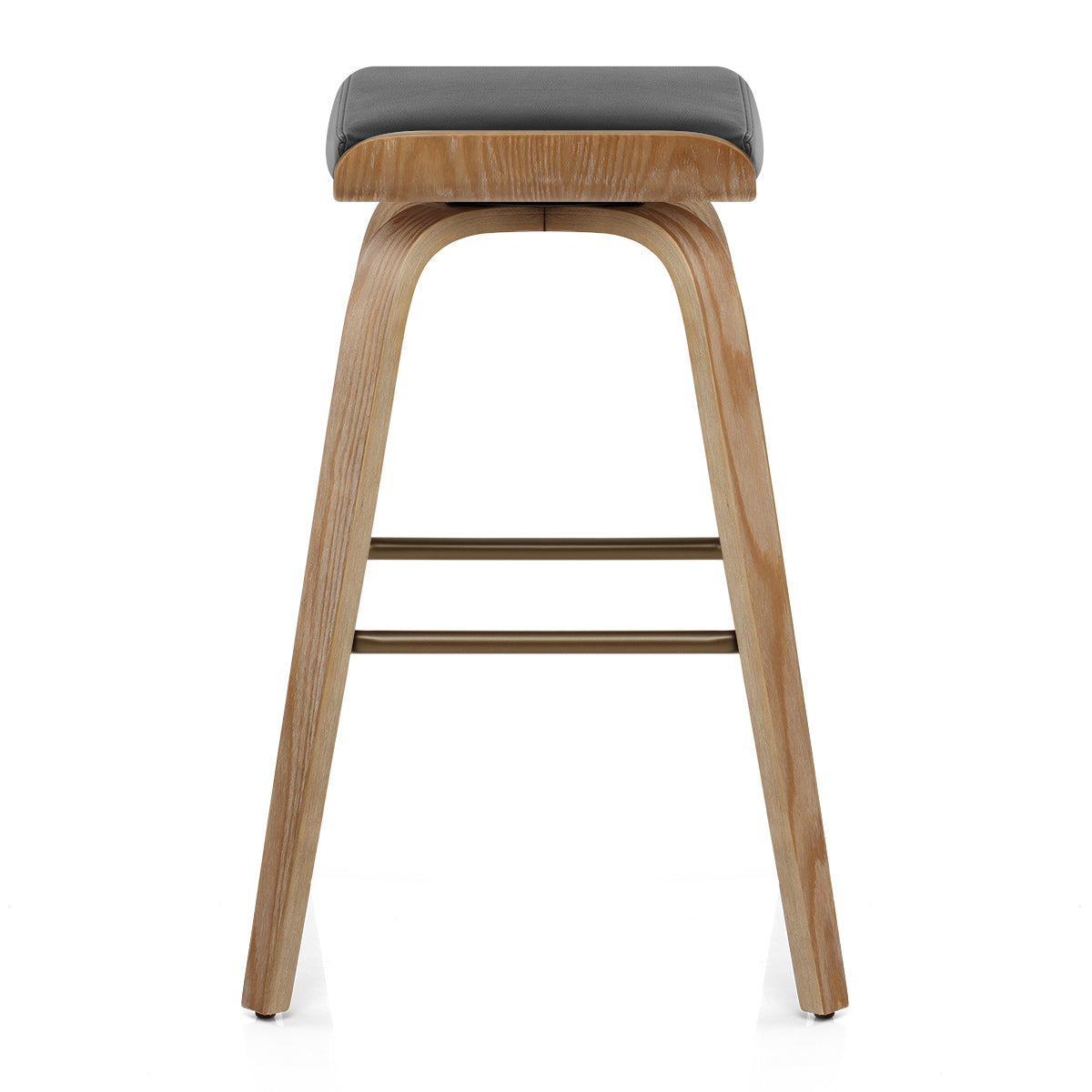 Remy Oak Stool Black Real Leather