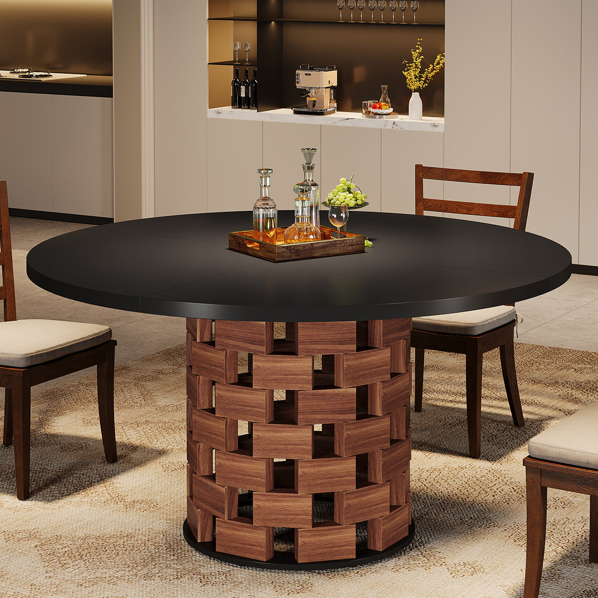 Clyde 120cm Round Dining Table Walnut & Black